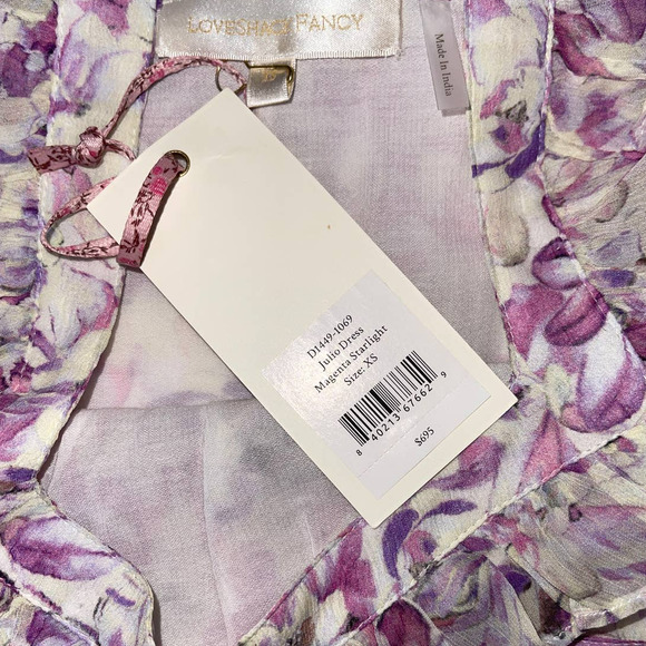 LoveShackFancy Julio Silk Midi Dress Magenta Starlight Color Size XS - Picture 9 of 11